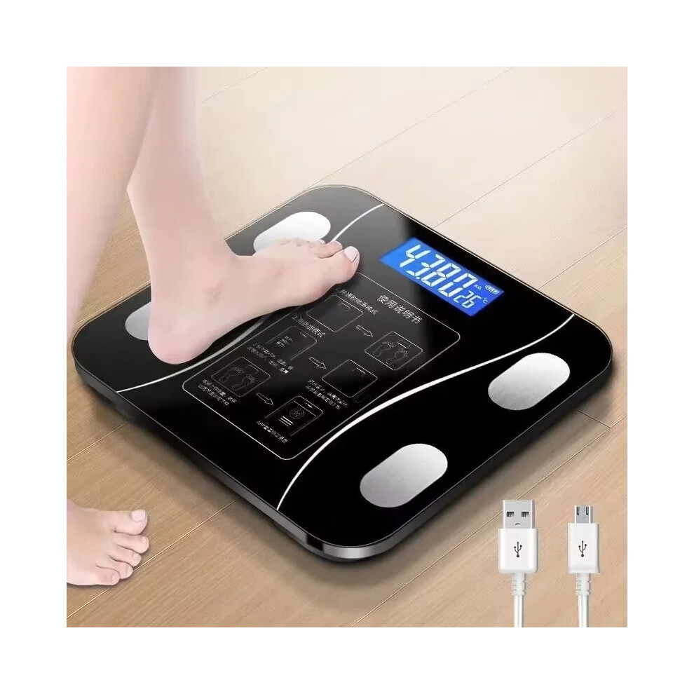 ( Charging Model) Digital Bathroom Scales For Body Weight, Weighing Scale Electronic Bath Scales Black