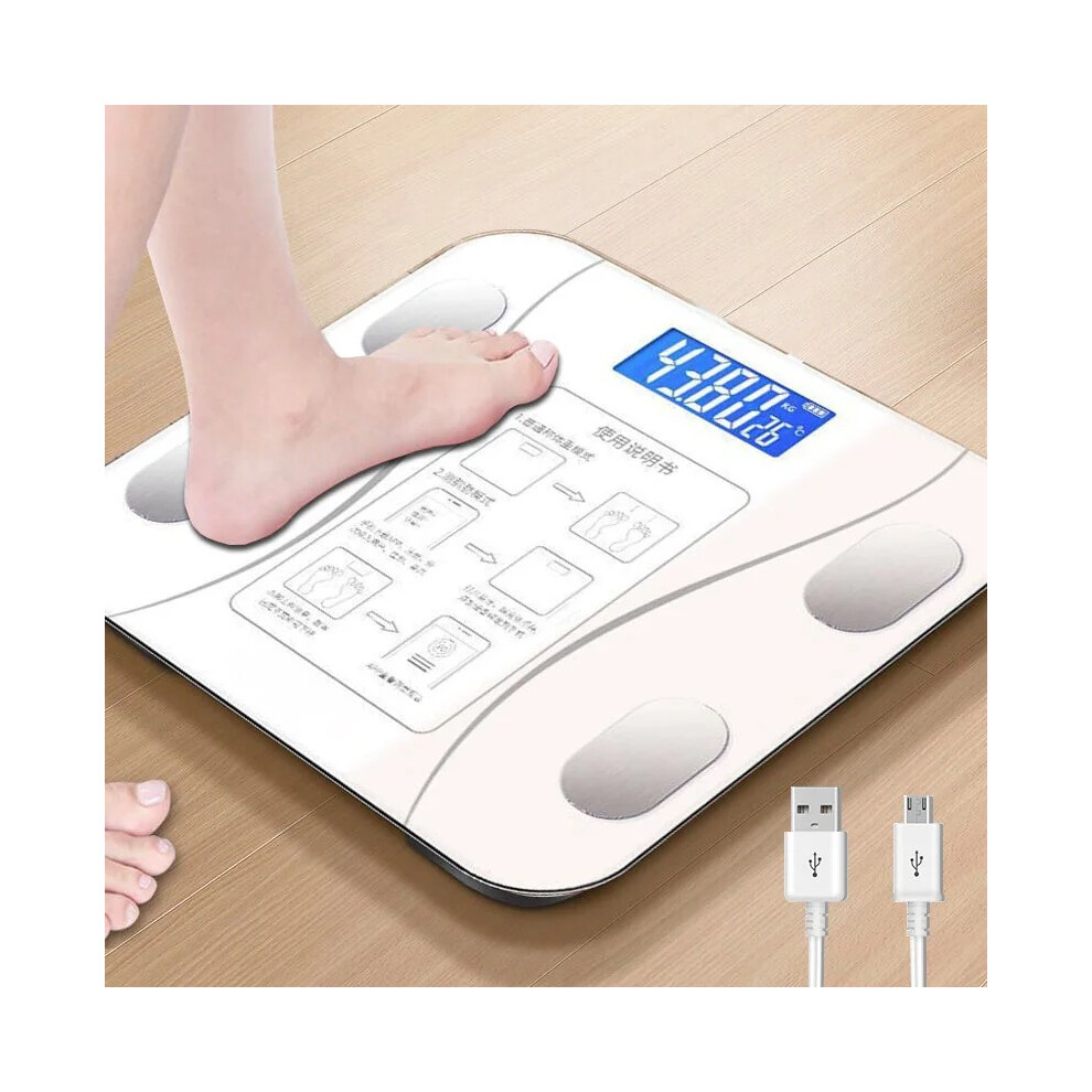 ( Charging Model) Digital Bathroom Scales For Body Weight, Weighing Scale Electronic Bath Scales White