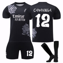 (24(130-140CM)) Comfortable 2425 Real Madrid Y3 Black CAMAVINGA #12 Training Suit With Socks