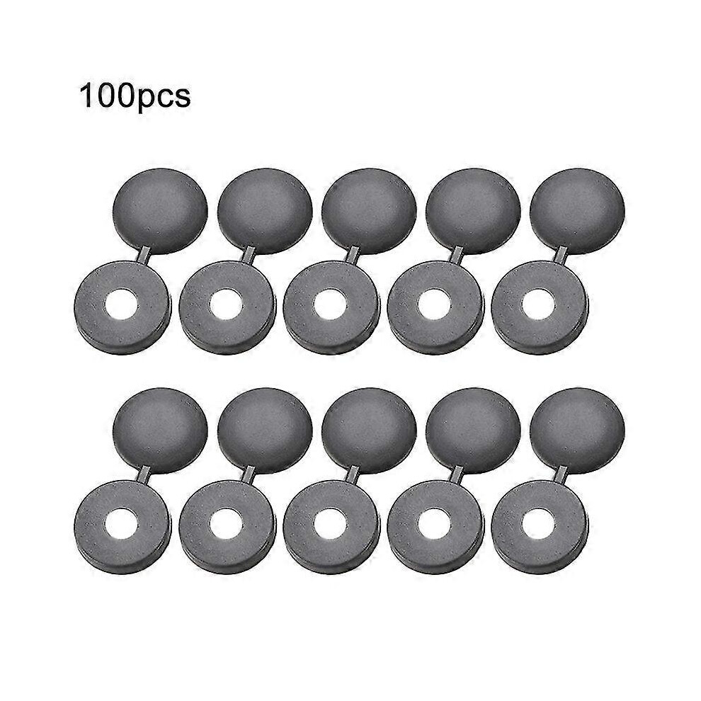 (Dark Grey, One Size) 100Pcs/Pack Hinged Screw Cover Folding Plastic Screw Snap Covers Self-Tapping Screws Caps 5063595988028