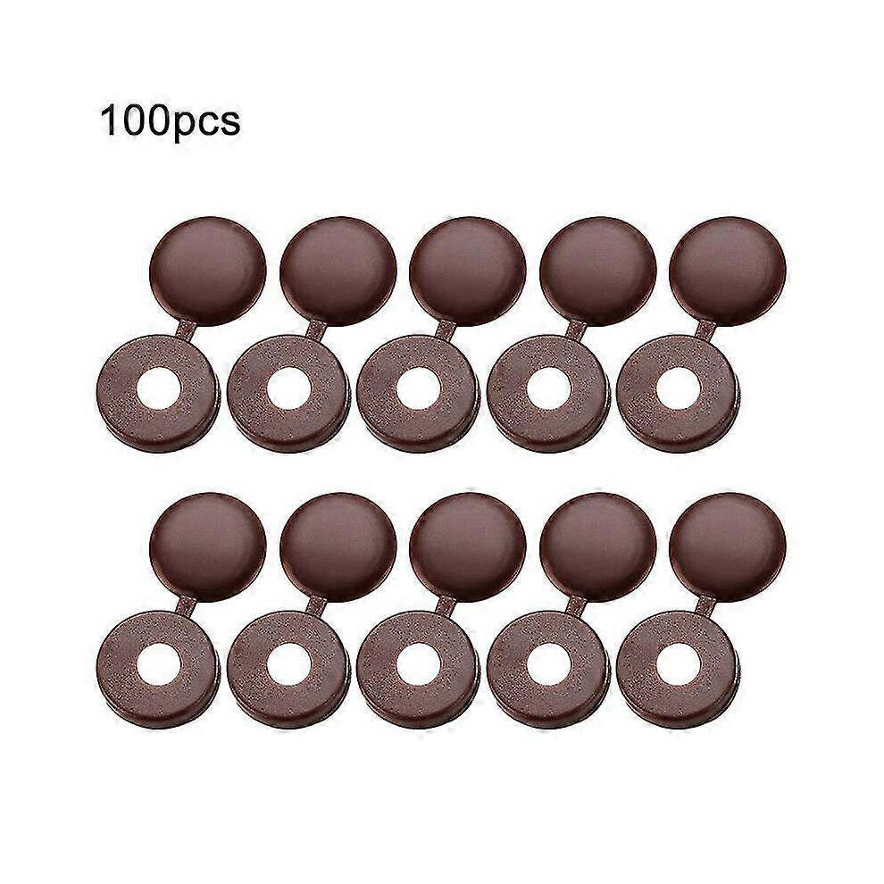(Dark Brown, One Size) 100Pcs/Pack Hinged Screw Cover Folding Plastic Screw Snap Covers Self-Tapping Screws Caps 5063595988011