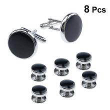 (As show, One size) 8pcs Mens Cufflinks And Studs Set For Tuxedo Shirts Business Wedding (black)