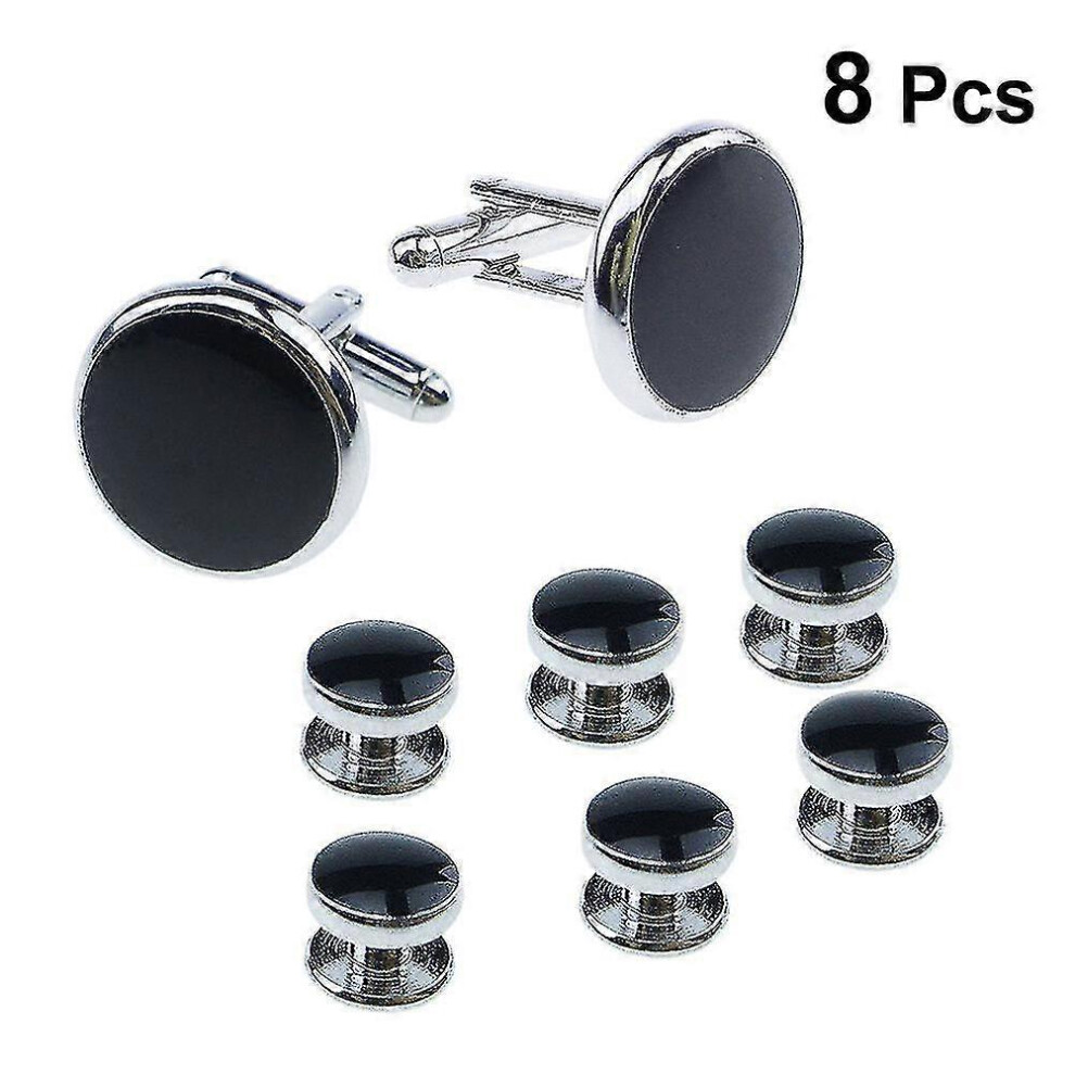 (As Show, One Size) 8Pcs Mens Cufflinks And Studs Set For Tuxedo Shirts Business Wedding (Black) 5063595937194