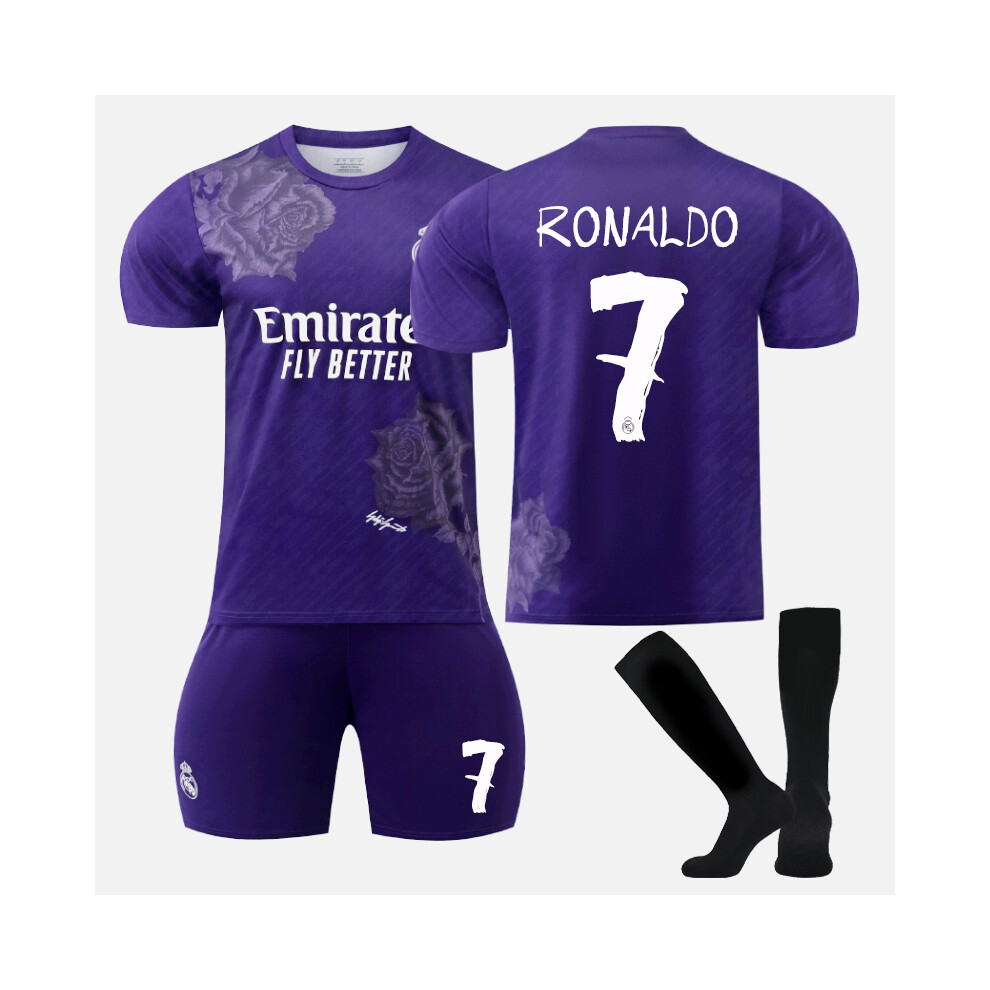 Qinyuchen (24(130-140Cm)) Comfortable 2425 Real Madrid Y3 Purple Ronaldo #7 Training Suit With Socks