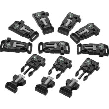 (As show, One size) 10pcs Emergency Whistle Buckle With Flint Scraper Fire Starter And Compass For Outdoor Camping Hikin