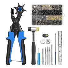 (As show, One size) Belt Hole Puncher For Leather, 6 Sizes Revolving Hole Punch Pliers Set With Ruler, Grinding Rod, Pl