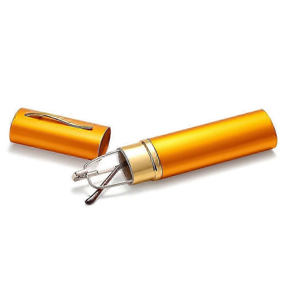 Furtalk (Gold, 350Strength) Slim Reading Glasses With Pen Clip Tube Case Portable Lightweight Readers ~