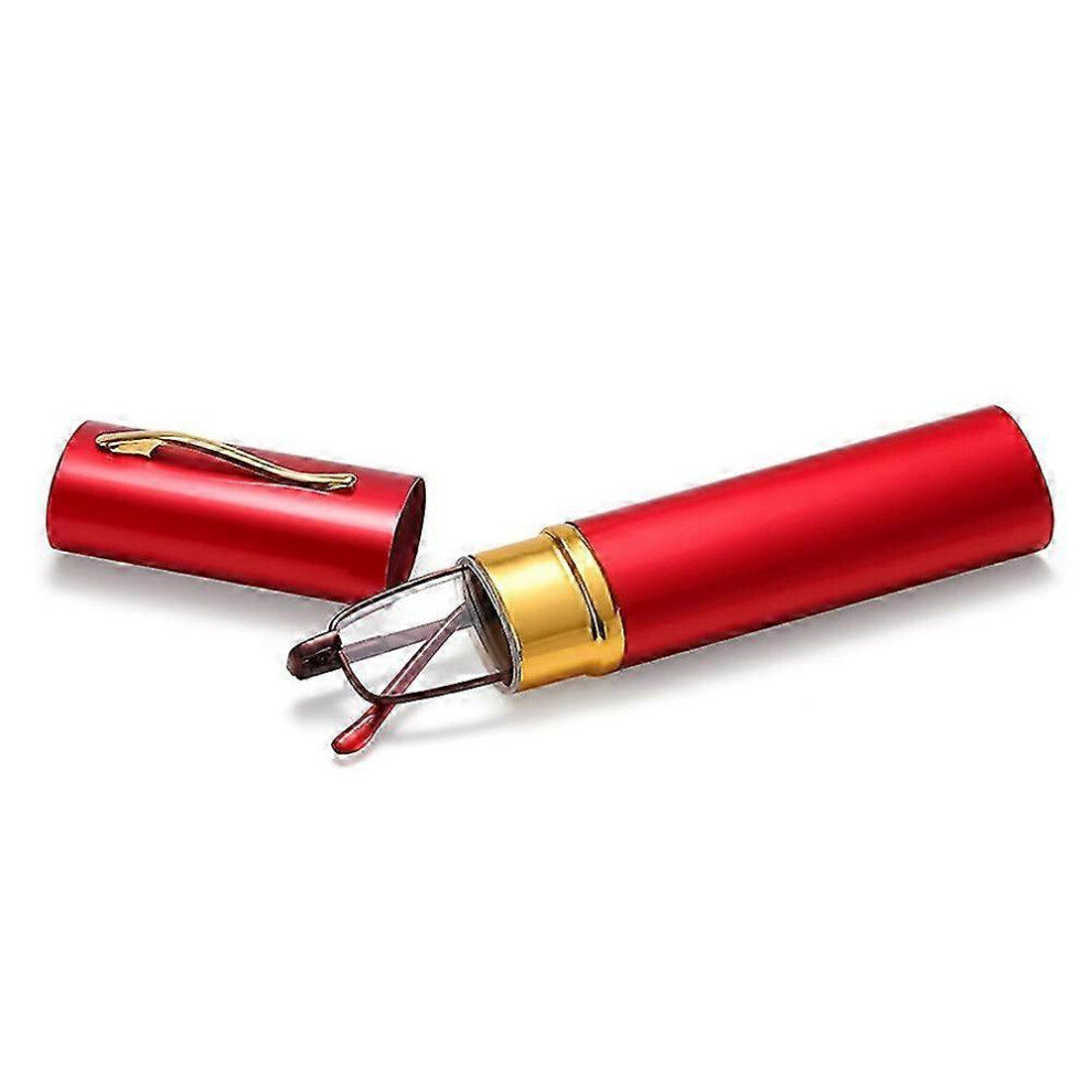 Furtalk (Red, 300Strength) Slim Reading Glasses With Pen Clip Tube Case Portable Lightweight Readers ~