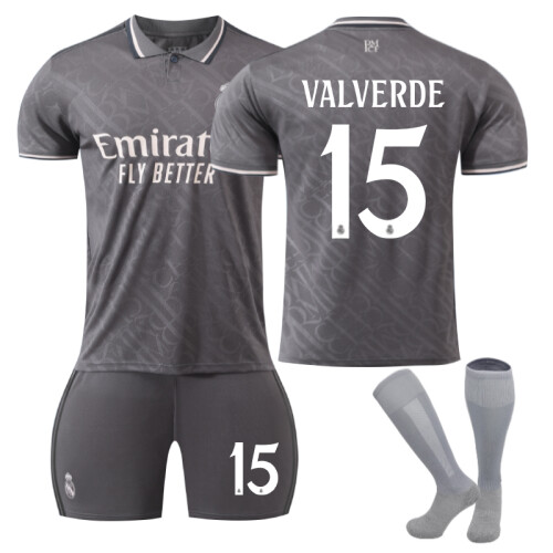 (26(140-150CM)) Comfortable 2425 Real Madrid Third VALVERDE #15 Training Suit With Socks
