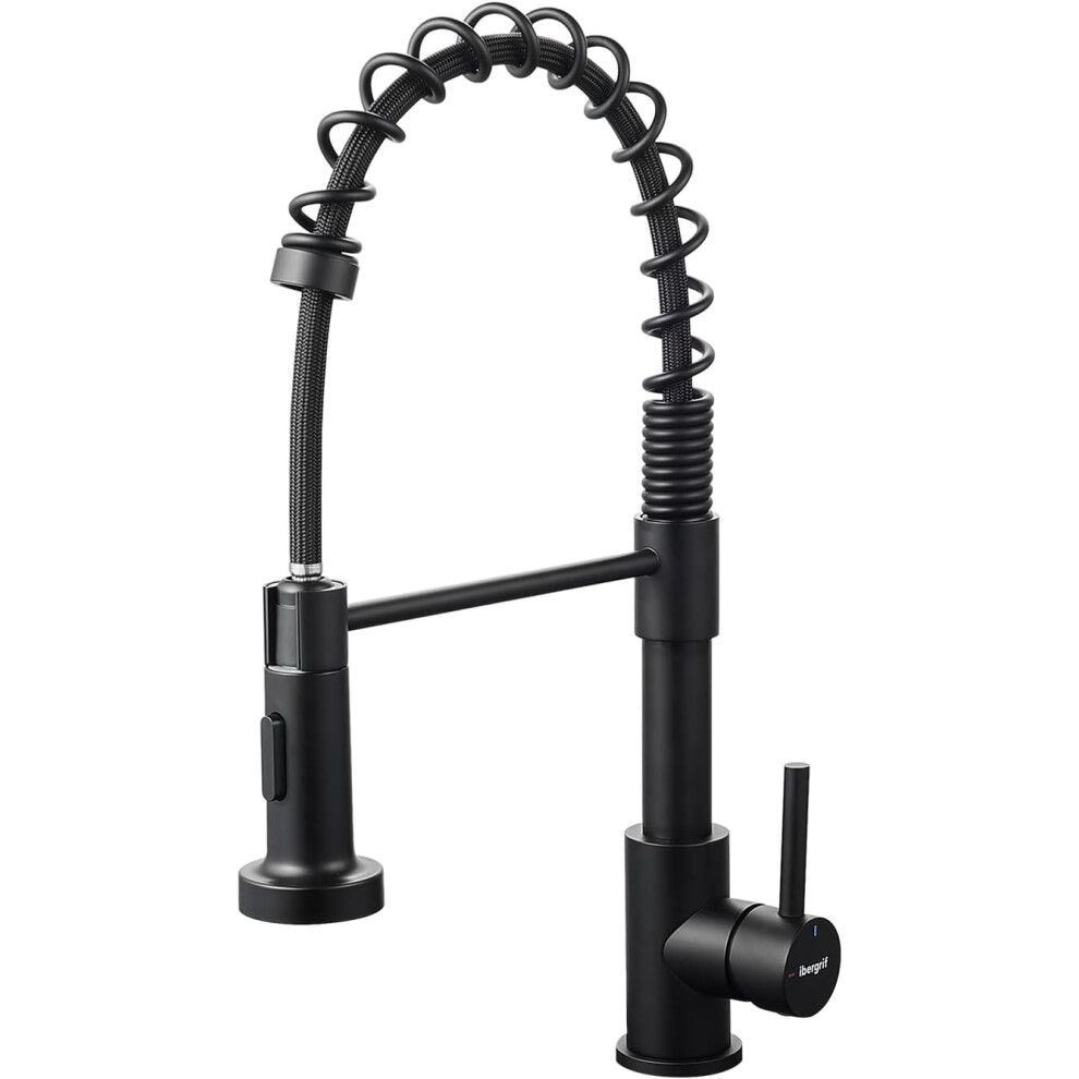 (Black) Spring Tap, Kitchen Sink Mixer Tap with Pull Down Sprayer, 360 Swivel, 1 Hole 2 Spray Modes High Arc, Black M22143B