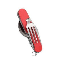 (Red, One size) Tablespoon Set 4 In 1 Foldable Spoon Knife Fork Bottle Opener Stainless Steel Folding Pocket Kits Outdoor Tableware Set