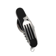(black, One size) Tablespoon Set 4 In 1 Foldable Spoon Knife Fork Bottle Opener Stainless Steel Folding Pocket Kits Outdoor Tableware Set