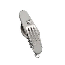 (Steel color, One size) Tablespoon Set 4 In 1 Foldable Spoon Knife Fork Bottle Opener Stainless Steel Folding Pocket Kits Outdoor Tableware Set