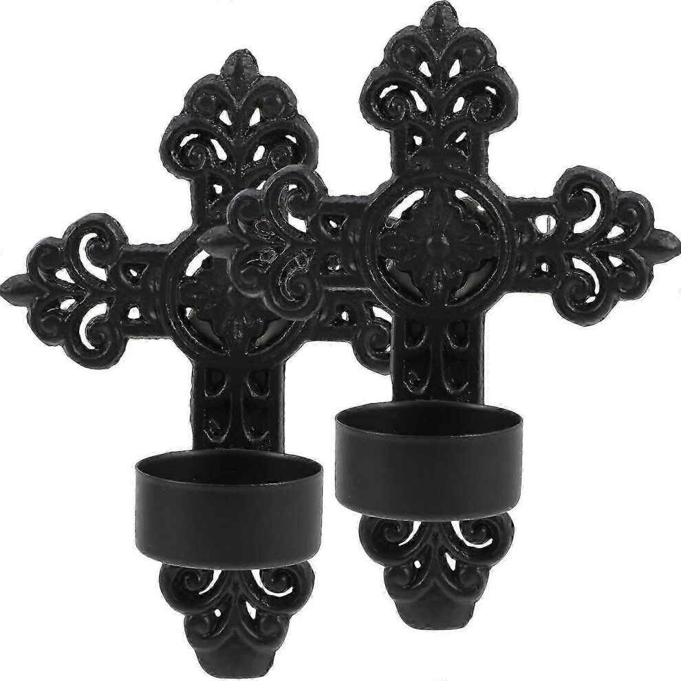(As show, One size) 2pcs Metal Wall Sconce Candle Cross Holder Hanging Wall Mounted Candle Holder Wall Decor-image-OPC-PG8X2M7-NEW