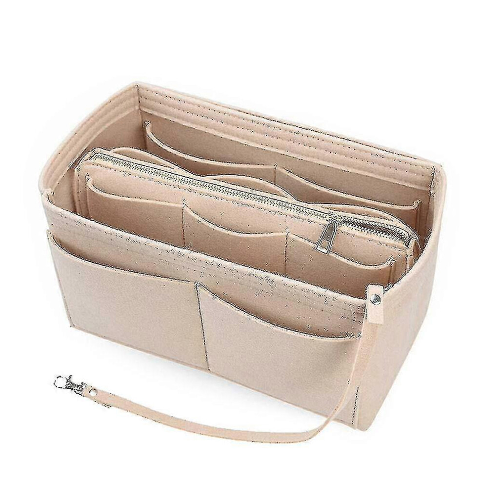 (S, Beige) Felt Purse Insert Organizer Portable Cosmetic Bag Fit For Handbag Tote Various Bag 5062994792892