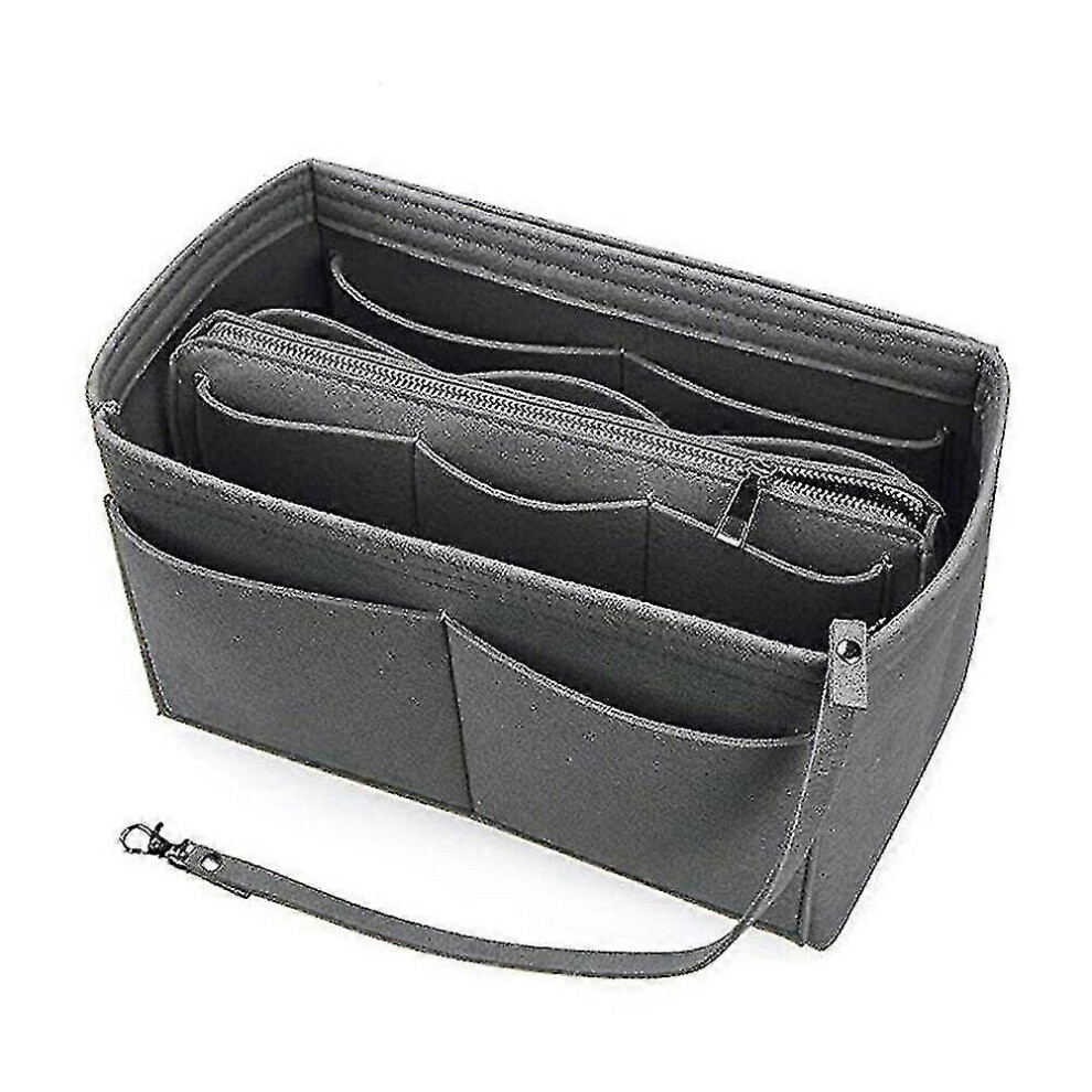 (M, Dark Grey) Felt Purse Insert Organizer Portable Cosmetic Bag Fit For Handbag Tote Various Bag 5062994792946
