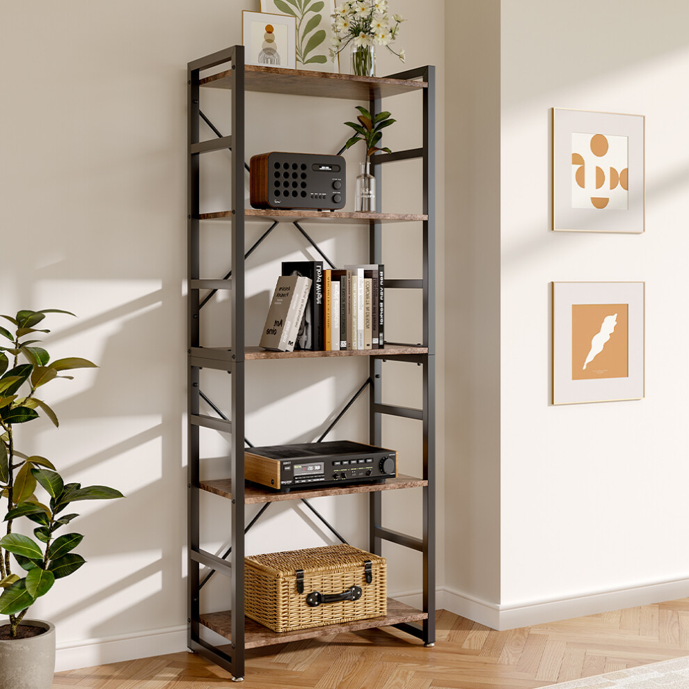 5-Tier Vintage Open Bookshelf Storage Display Shelving Unit-image-OPC-PG8X5GC-NEW