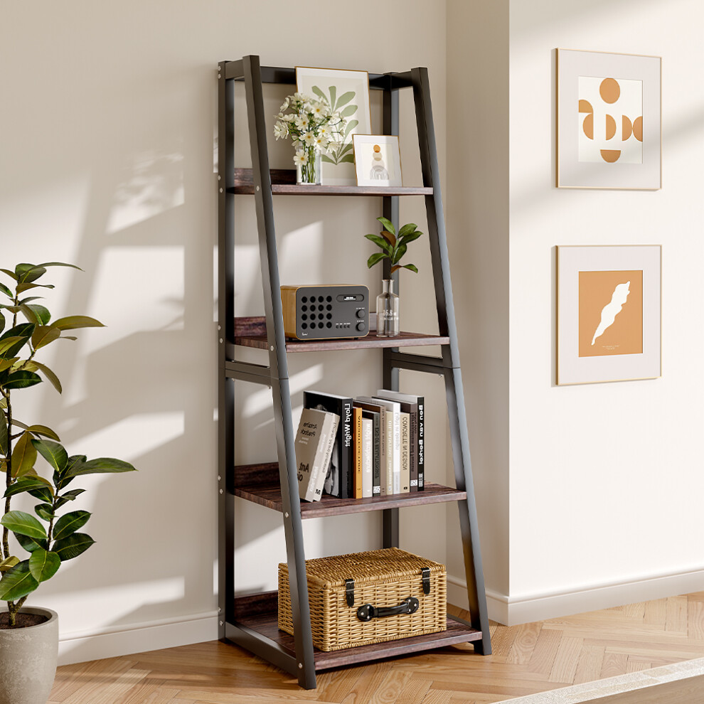 5-Tier Industrial Wooden Open Shelf Ladder Bookcase