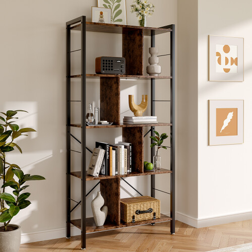 Living And Home Industrial Style 5 Tier Bookcase Metal Frame