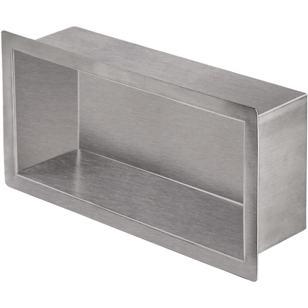 (30 x 15 cm) Stainless Steel, Recessed Shower Shelf, 30 x 15 cm Insert Bathroom Storage for Shampoo, Soap, Toiletries (Brushed Finish)