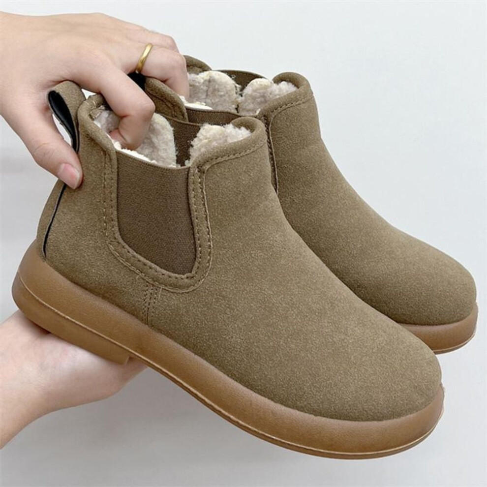 (khaki, 41) Snow Boots For Women Casual Lightweight Anti-slip Faux Fur Lined Ankle Booties Women&apos;s Comfortable Winter Warm Faux Suede Platform Short Boot Sho