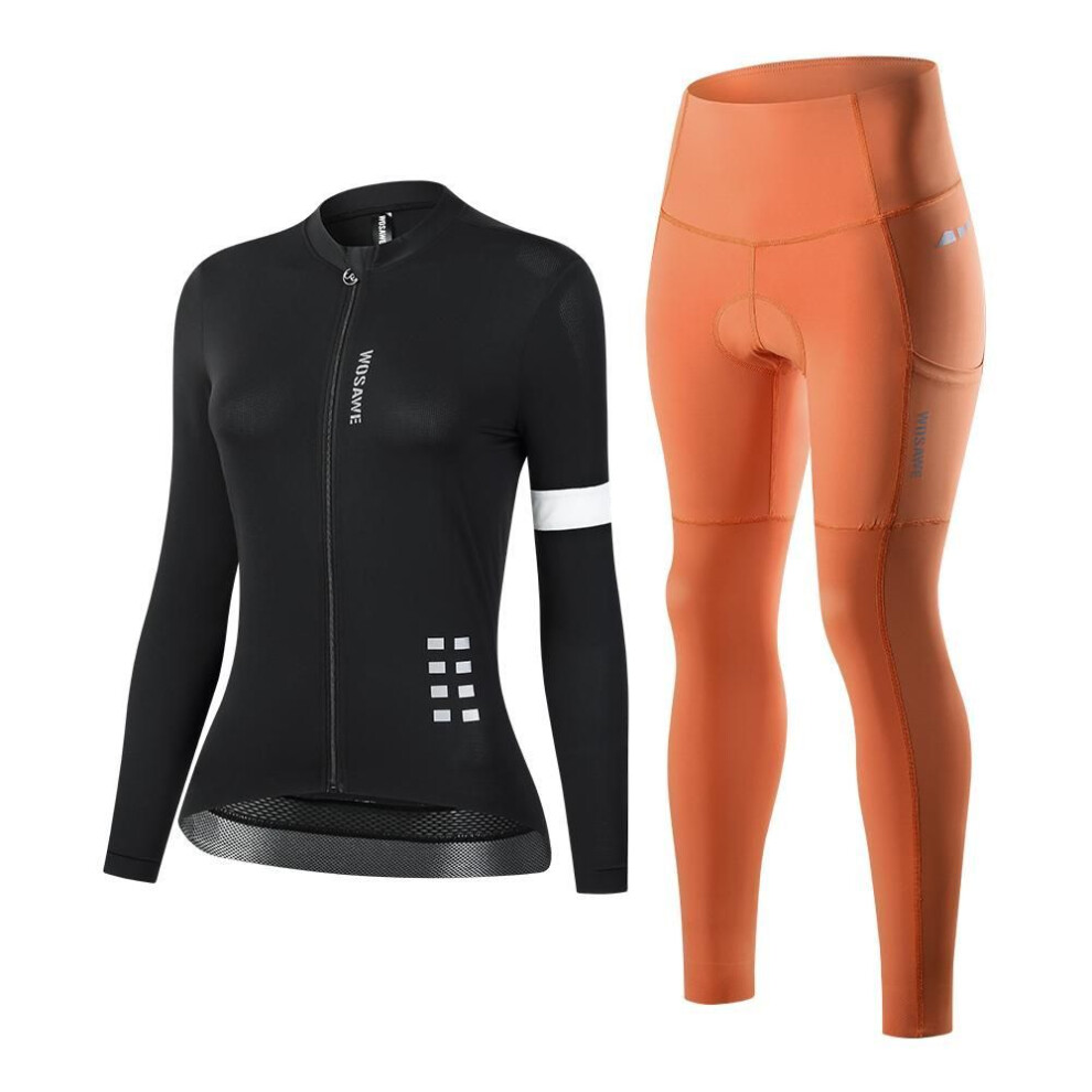 (orange, XS) Wosawe Women&apos;s Cycling Jersey Long Sleeve Pro Bike Team Racing Padded Pants Sets Speed Suit Road Bicycle Ladies Breathable Tights Sportswear 4d P