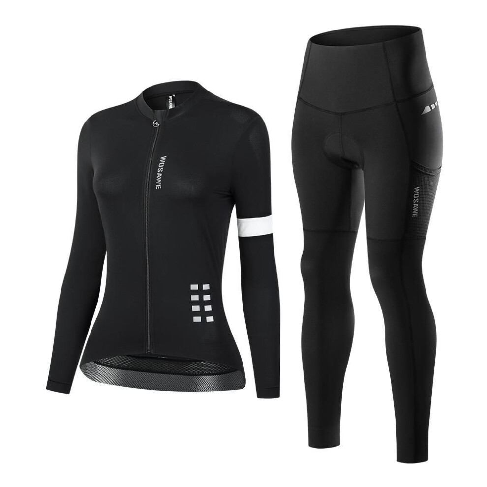 (black, M) Wosawe Women&apos;s Cycling Jersey Long Sleeve Pro Bike Team Racing Padded Pants Sets Speed Suit Road Bicycle Ladies Breathable Tights Sportswear 4d P