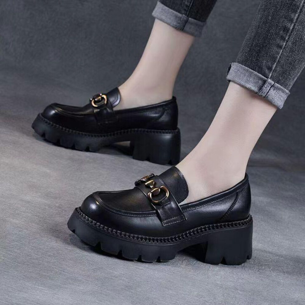 (black, 36) Platform Loafers For Women Round Toe High Heel Chunky Loafers Slip On Platform Pumps Fashion Thick Sole Loafers Women&apos;s Casual Faux Leather Shoes