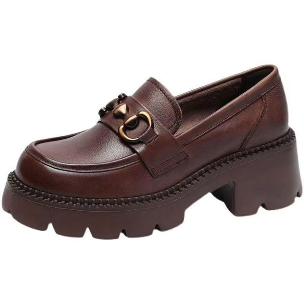 (light brown, 35) Platform Loafers For Women Round Toe High Heel Chunky Loafers Slip On Platform Pumps Fashion Thick Sole Loafers Women&apos;s Casual Faux Leather Shoes