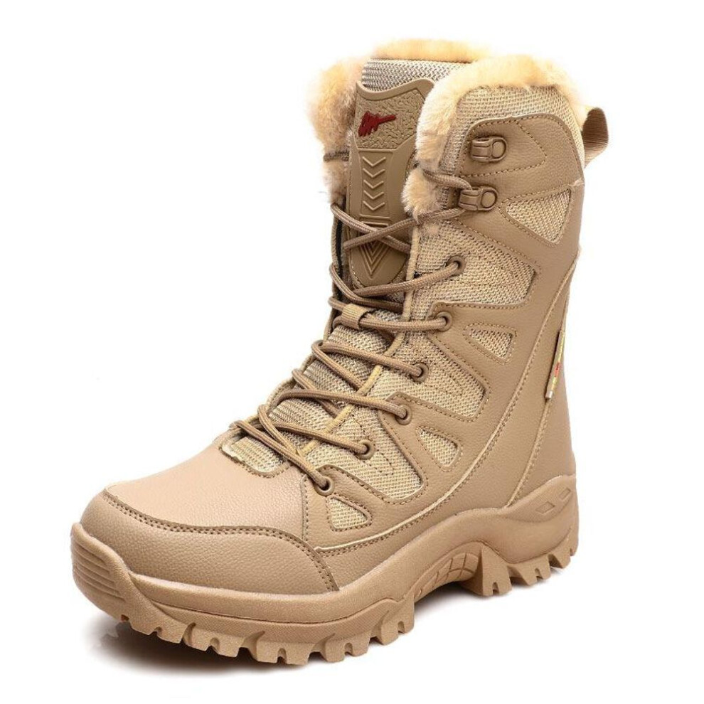 (brown, 42) Military Boots Men&apos;s Winter Thickened Combat Boots Men&apos;s High Top Snow Boots Non Slip Couple Mountaineering Boots Plush Warm Large Men&apos;