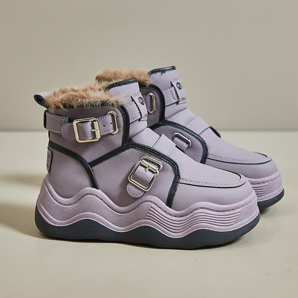 (purple, 38) Women's Winter High-Top Sneakers Outdoor Faux Fur Lined Snow Boots Slip-On Ankle Booties Warm Thick Running Shoes Plush Lined Short Boots for Female