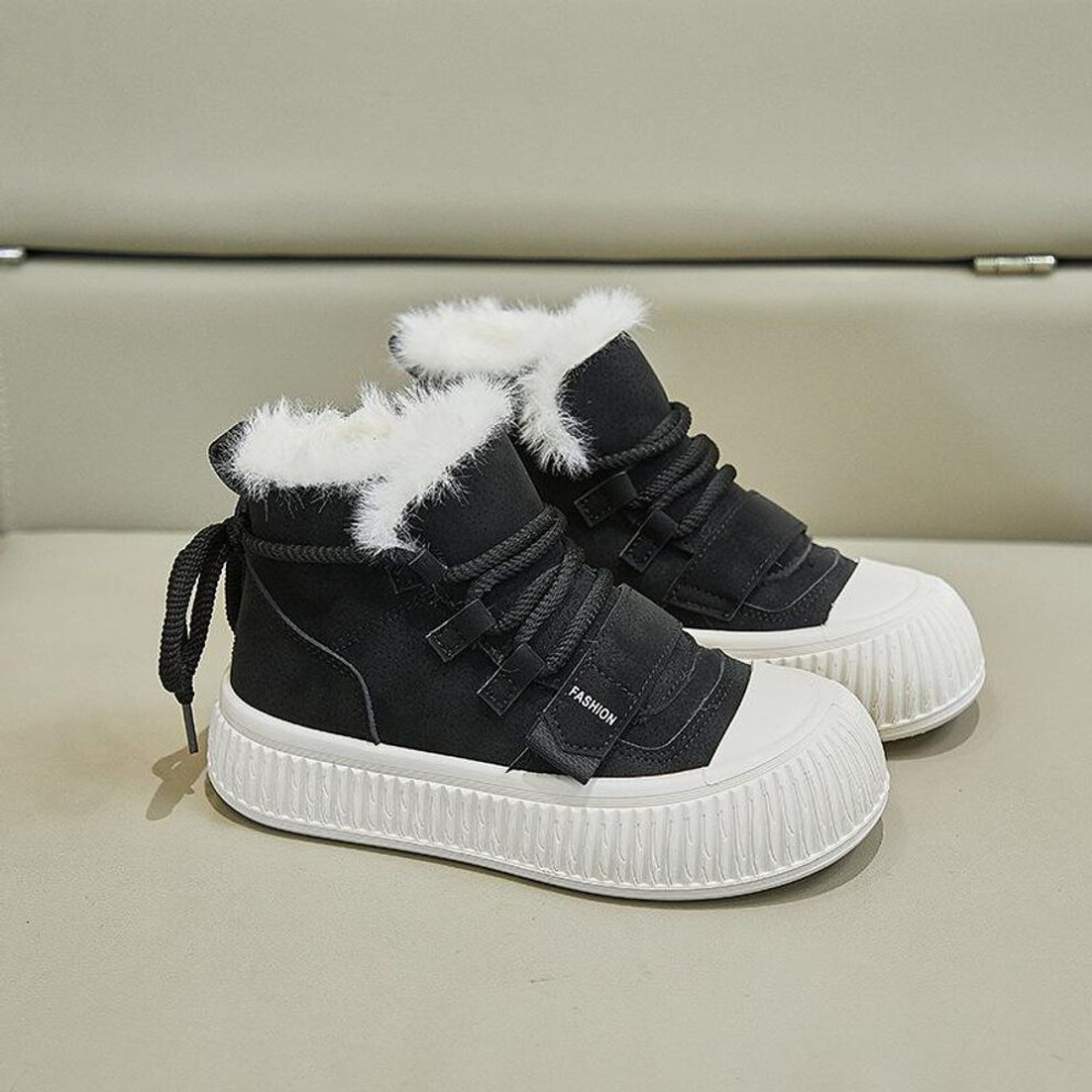 (black, 39) Women's High-Top Sneakers Outdoor Slip-On Faux Fur Lined Snow Boots Casual Lace Up Ankle Booties Winter Warm Shoes Plush Lined Short Boots for Female