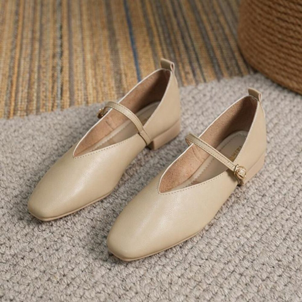 (apricot, 36) Women&apos;s Low Heel Mary Jane Shoes Comfortable Ankle Strap Mary Janes Flats Square Closed Toe Chunky Block Heels Ballet Shoes For Women Dress Shoes