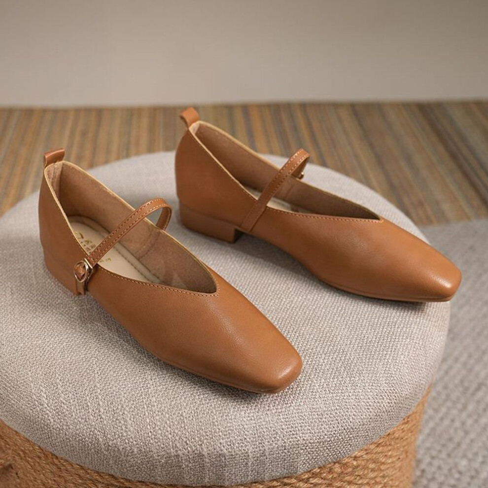 (brown, 42) Women&apos;s Low Heel Mary Jane Shoes Comfortable Ankle Strap Mary Janes Flats Square Closed Toe Chunky Block Heels Ballet Shoes for Women Dress Shoes