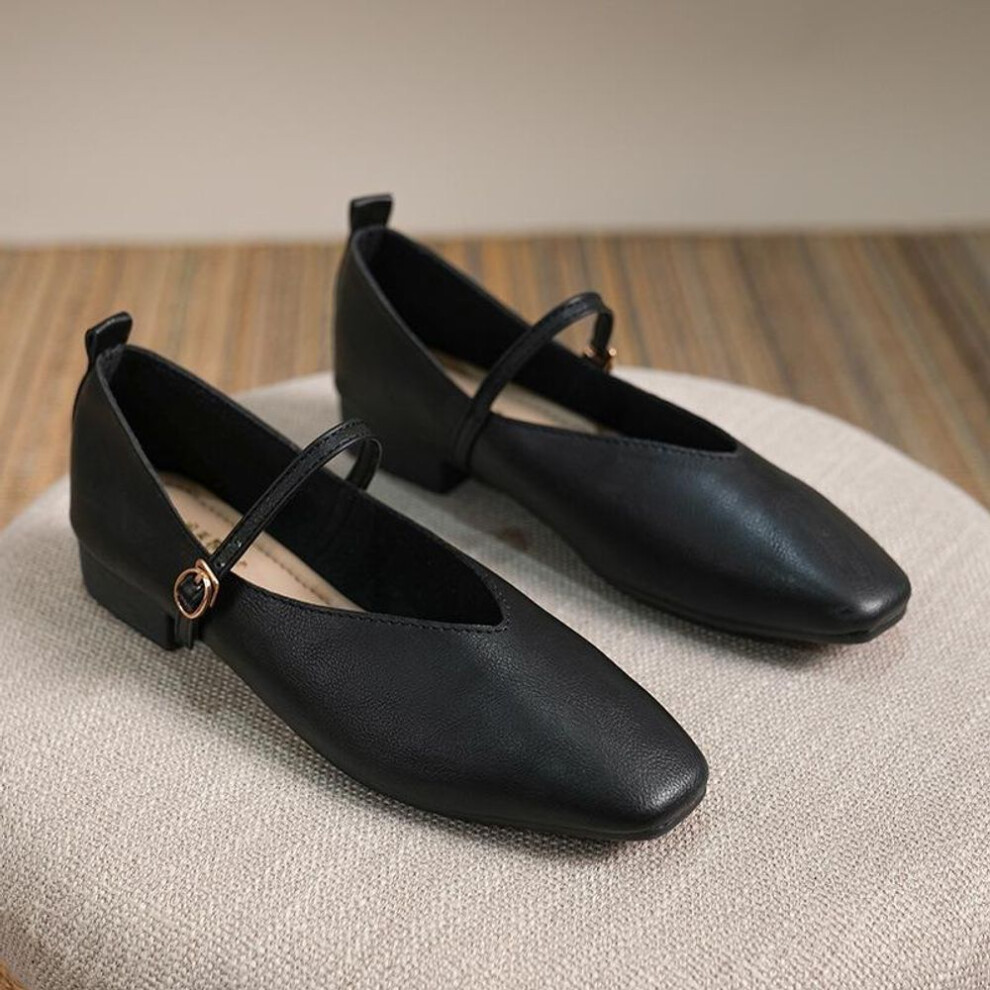 (black, 38) Women&apos;s Low Heel Mary Jane Shoes Comfortable Ankle Strap Mary Janes Flats Square Closed Toe Chunky Block Heels Ballet Shoes For Women Dress Shoes