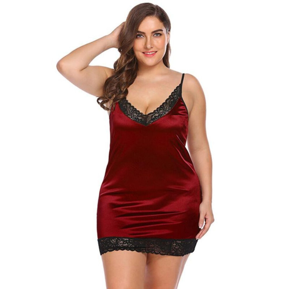 (red, 3XL) Erotic Lingerie Sexy Woman Lace Bodycon Dress Plus Size Pajamas Nightdress
