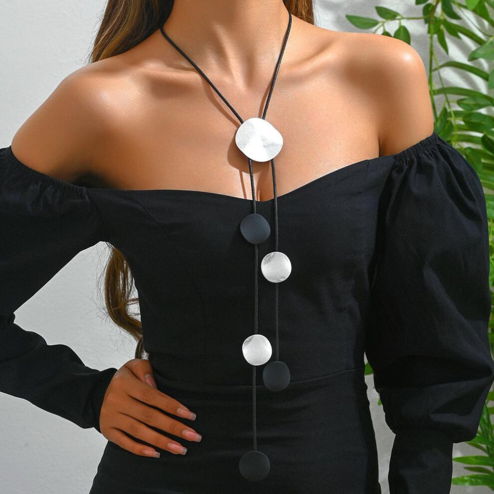 (as the picture, one-size) 1 Pc Elegant V-shaped Asymmetrical Circular Tassel Long Necklace With Adjustable Length Fashionable Minimalist Style Pendant Necklace Women&apos;s Jew