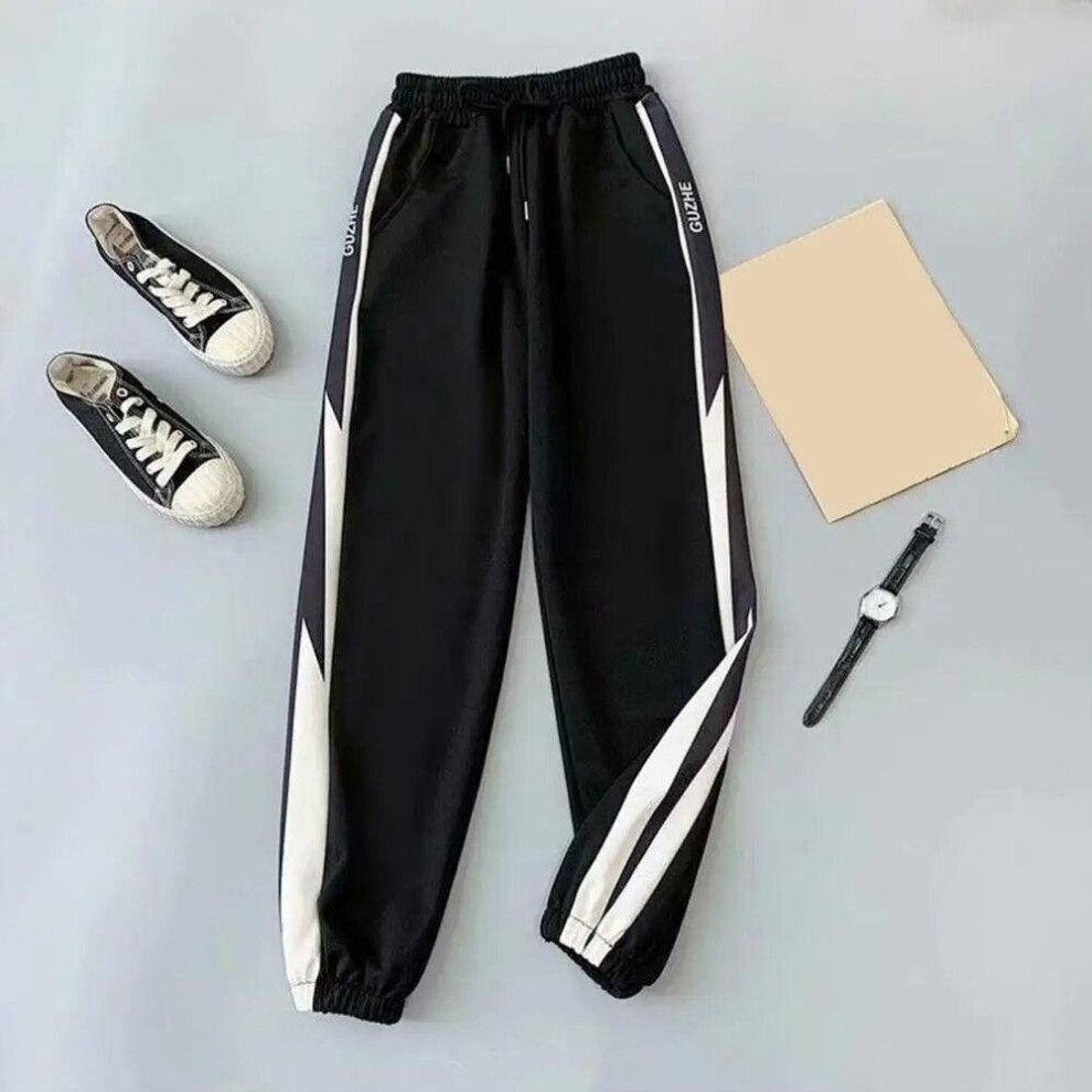 (black, 2XL) Korean Style Contrast Color Drawstring Sports Pants for Men Loose Trousers Autumn Jogger Pants Male Streetwear