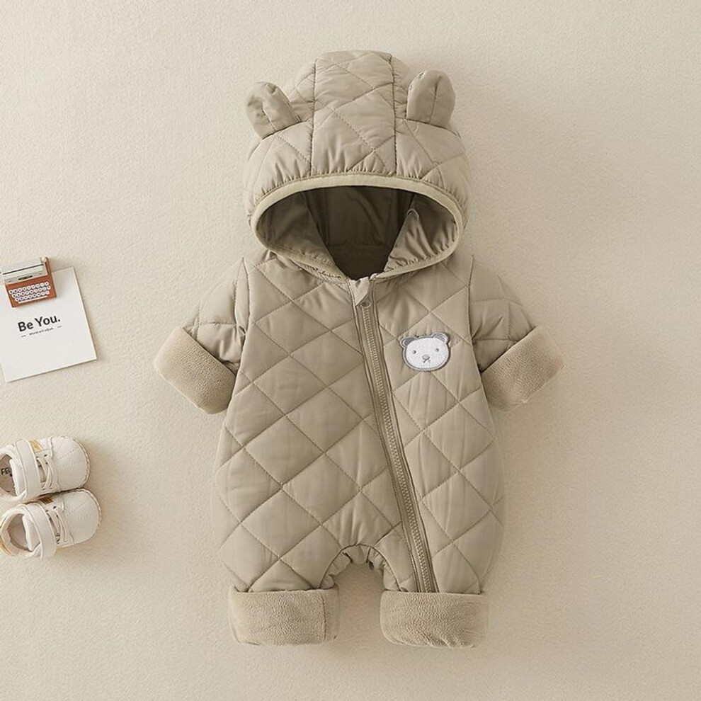 (khaki, 80cm) Infants And Young Children&apos;s Winter Outfit Thickened Hooded Cotton-padded Jacket Coat Newborn Boys And Girls Baby&apos;s Autumn And Winter Suit