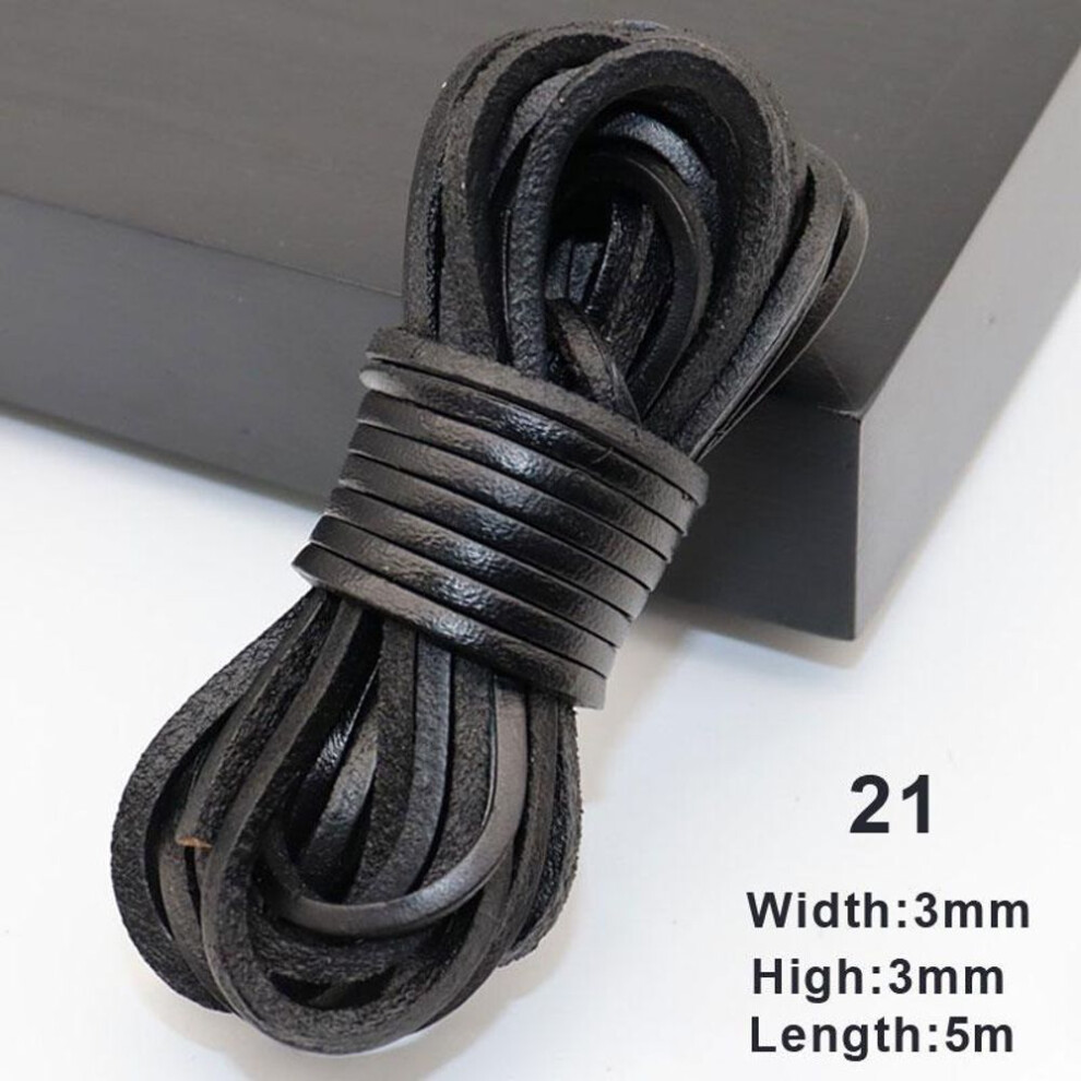 (21) 5 Meters DIY Coffee/Red/Brown 3mm Round/Flat Leather Rope Natural Genuine Leather Cords