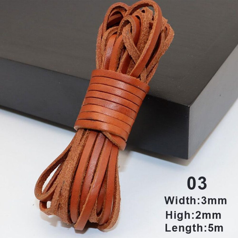 (3) 5 Meters DIY Coffee/Red/Brown 3mm Round/Flat Leather Rope Natural Genuine Leather Cords