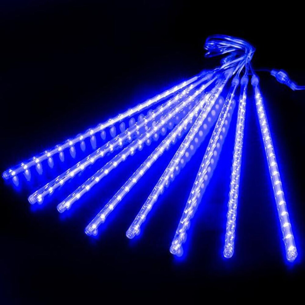 (blue, EU Plug 220V&30cm-8 tubes) Led Meteor Shower Rain Lights Waterproof Falling Raindrop Fairy String Light For Christmas Holiday Party Decor Sense Of Atmosphere Street Decoration
