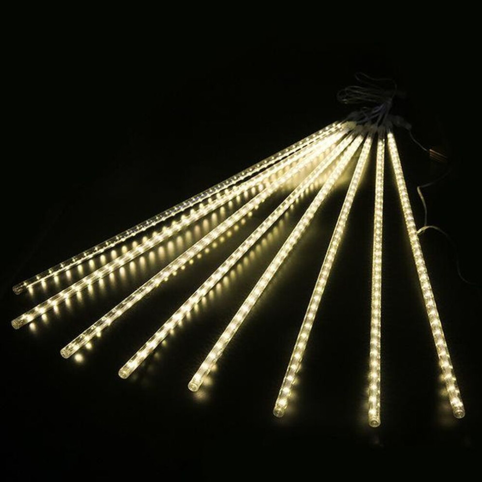 (warm white, EU Plug 220V&50cm-8 tubes) Led Meteor Shower Rain Lights Waterproof Falling Raindrop Fairy String Light For Christmas Holiday Party Decor Sense Of Atmosphere Street Decoration