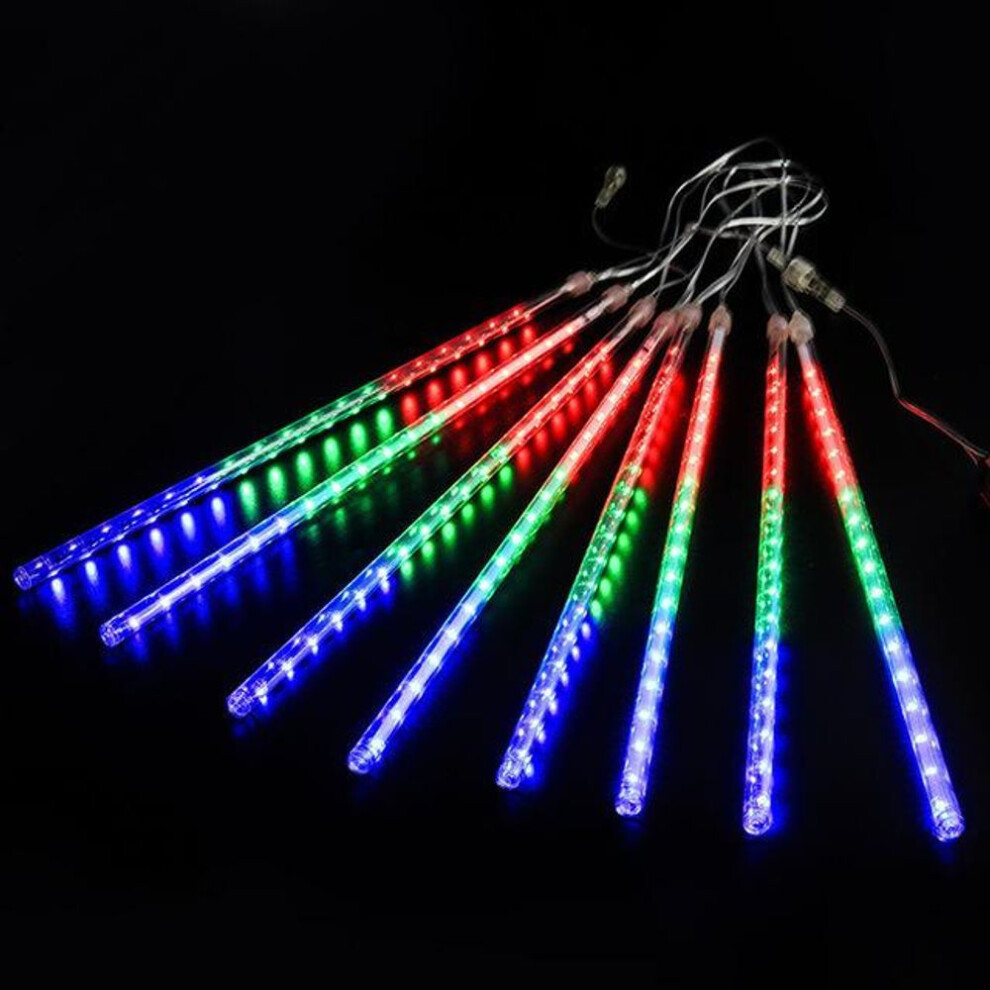 (multicolor, EU Plug 220V&30cm-8 tubes) LED Meteor Shower Rain Lights Waterproof Falling Raindrop Fairy String Light for Christmas Holiday Party Decor Sense of Atmosphere Street Decoration