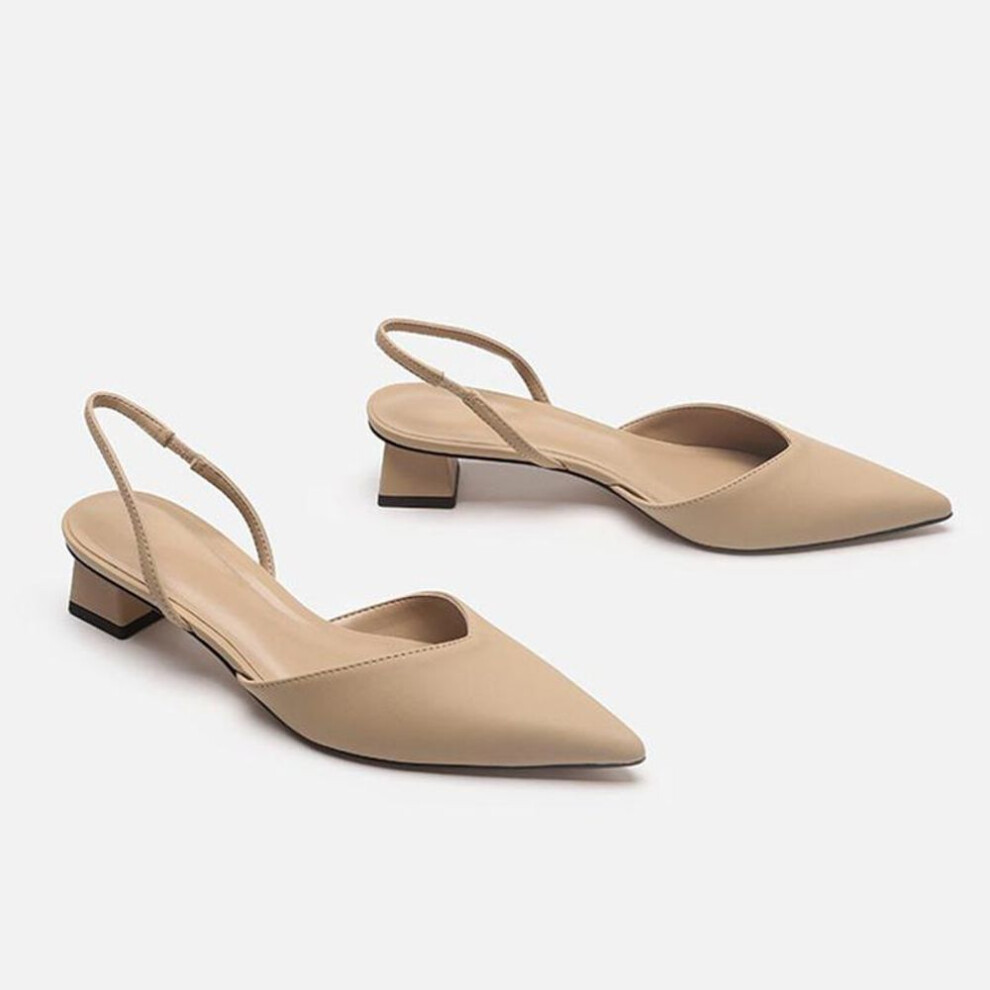 (beige, 38) Baotou Sandals Women&apos;s Summer Simple Pointed Square-heeled Sandals Women&apos;s High-heeled Stiletto Fashion Women&apos;s Single Shoes