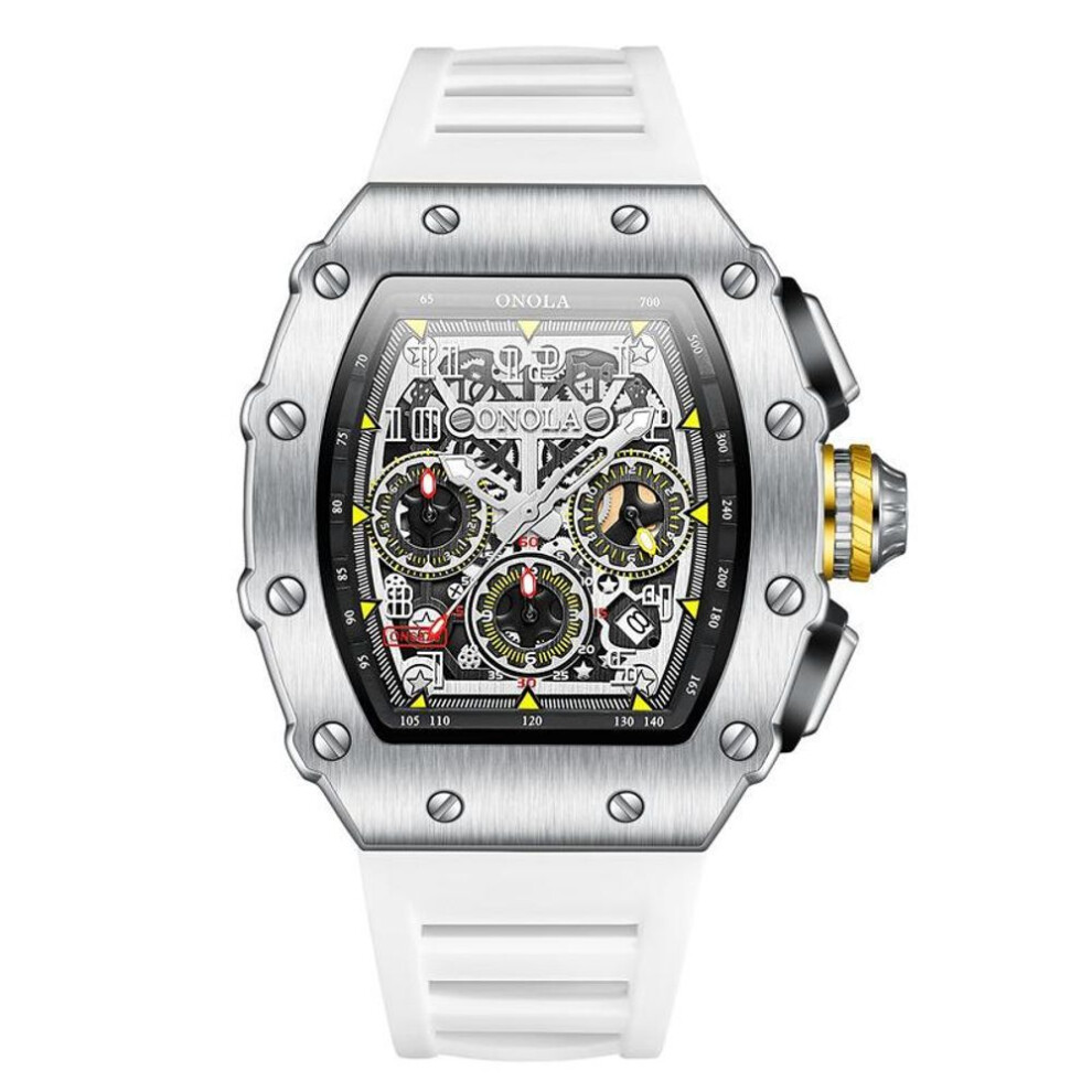 (white) High Quality Multifunctional Military Sport Waterproof Men&apos;s Watch Silicone Strap Quartz Men&apos;s Watch Top Brand Luxury Chronograph Watch Cloc