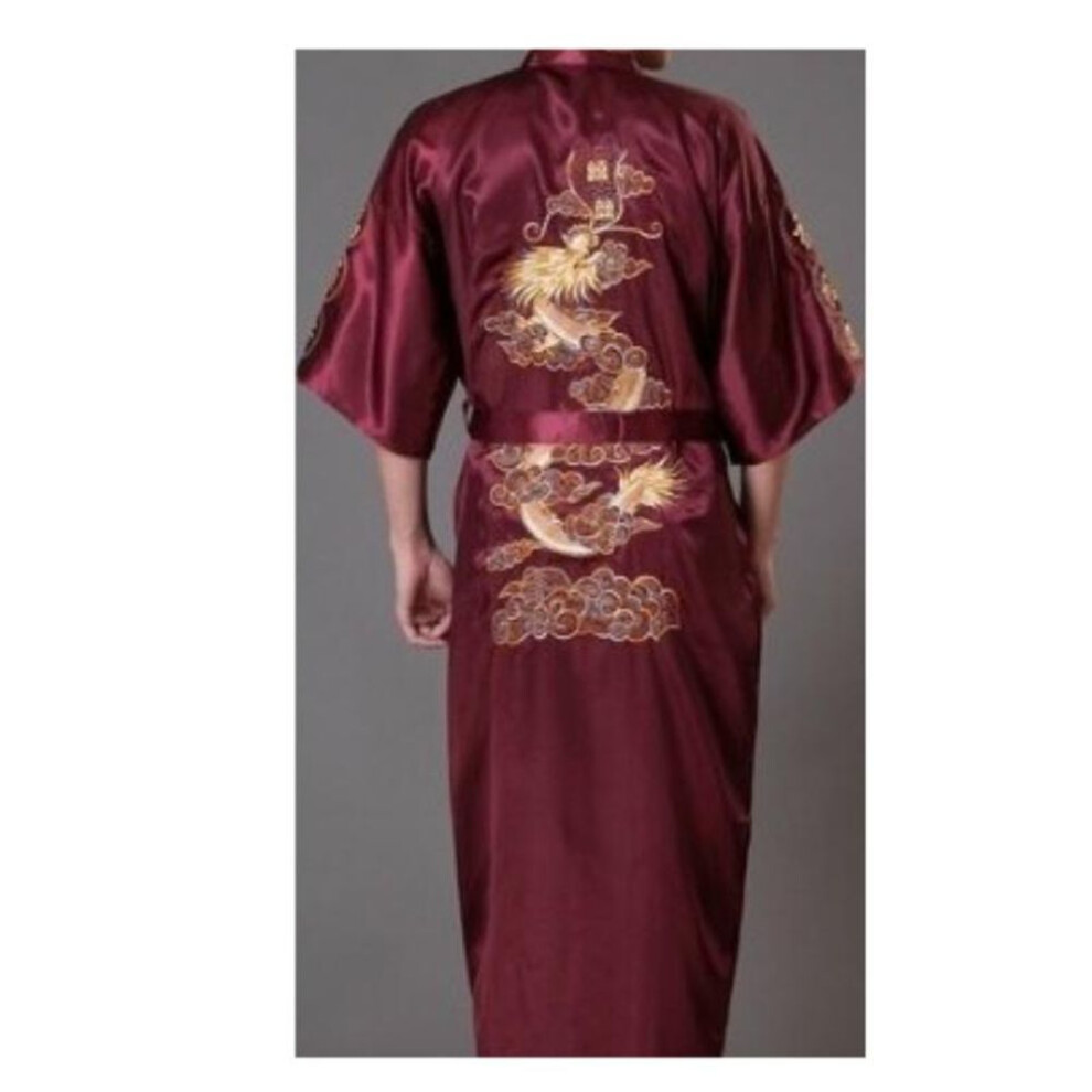 (wine red, XXXL) Ethnic Chinese Style Men&apos;s Clothing Men&apos;s Dalong Bathrobe Bathrobe Dragon Robe Tang Suit Pajamas Nightgown Home Service Embroidered Dalong