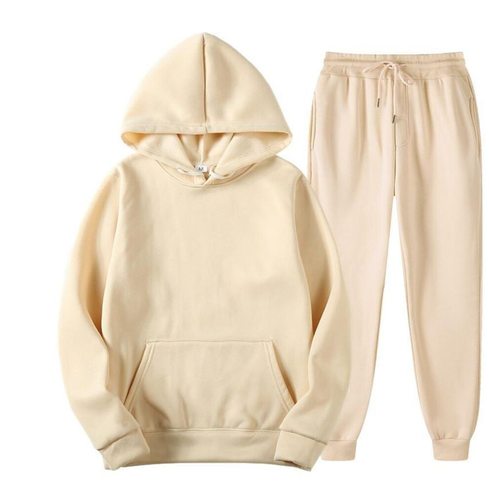 (beige, 2XL) Casual Sweater 2 Piece Set Men&apos;s And Women Fashion Outdoor Sportswear Sport Sets, Pure Cardigan, Hooded Sweater,casual Sports Pants Suit
