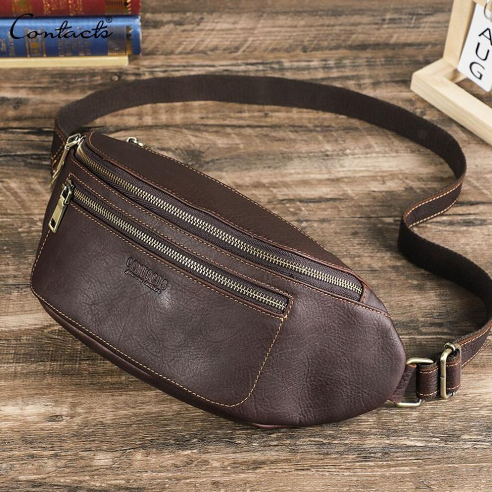(dark coffee) Contact&apos;s Genuine Leather Waist Bags For Men Bum Bags Crossbody Bags Chest Bags Phone Pocket Male Travel Waist Packs For 8.3" Ipad Mini