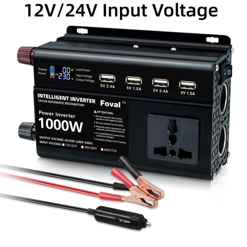 (black, 12V/24V 220V Universal) Dual Voltage Auto Switching Dc 12v&24v;48v&60v;60v&70v To Ac 220v 300w Continuous/1000w Peak Modified Sine Wave 4 Usb Supply 220v Power In